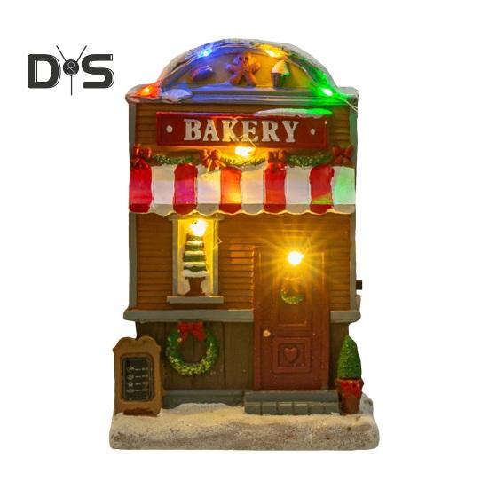 Фигурка в виде рождественского домика, освещенная деревенским домиком с музыкой, светодиодная подсветка на батарейках, смоляная столешница, центральный элемент для рождественского украшения