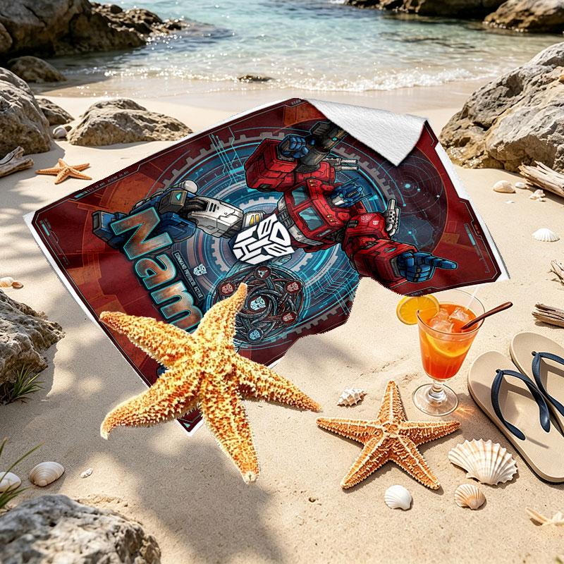 Custom Name Personalized Transformers Print Beach Towel, for Trip Camping Beach Party Home Decor, Birthday Gift for Family & Friends
