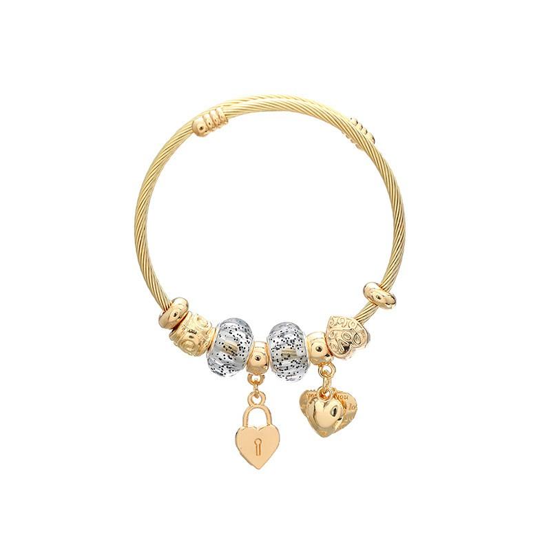 Womens Geometric Alloy Bracelet With Rhinestone Heart Lock Charm Ins Style Personalized Jewelry Couples