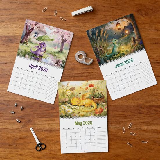 Yousheng 2026 Пасторальный Драконий Календарь Драконы Времени Года Настенный Календарь Ежемесячный Календарь Планировщик для Офиса или Дома Подарок для Любителей Драконов