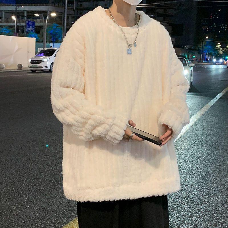 Мужской осенне-зимний плюшевый и толстый теплый свободный пуловер-свитер