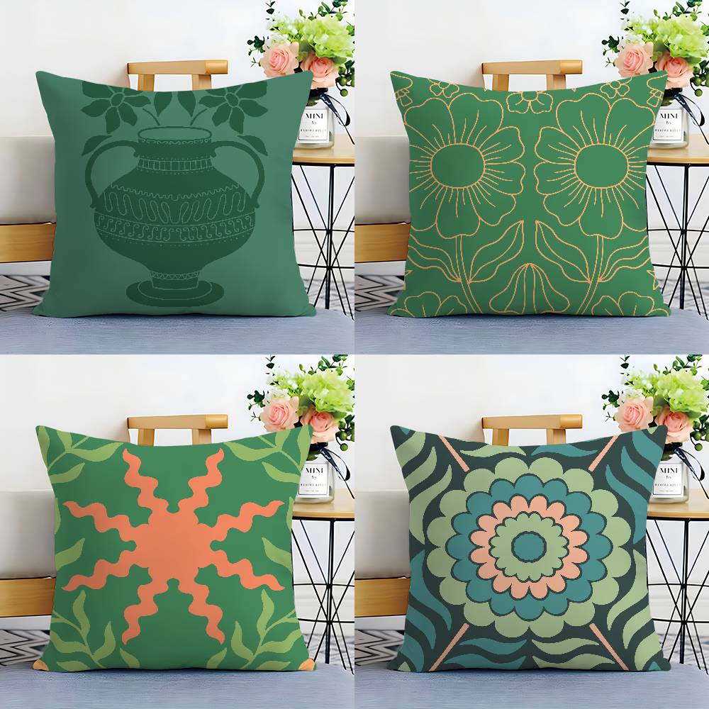 Bohemia Green Classic Pillow Case Plush Fabric Soft Double Sided Print Sofa Cushion Cover Throw Pillow Covers