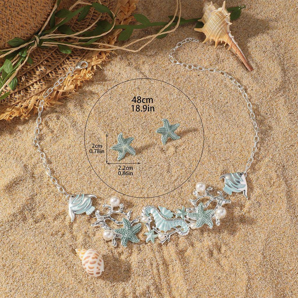 Эмалевый ювелирный набор «Морская звезда и ракушка» - Элегантное колье и серьги