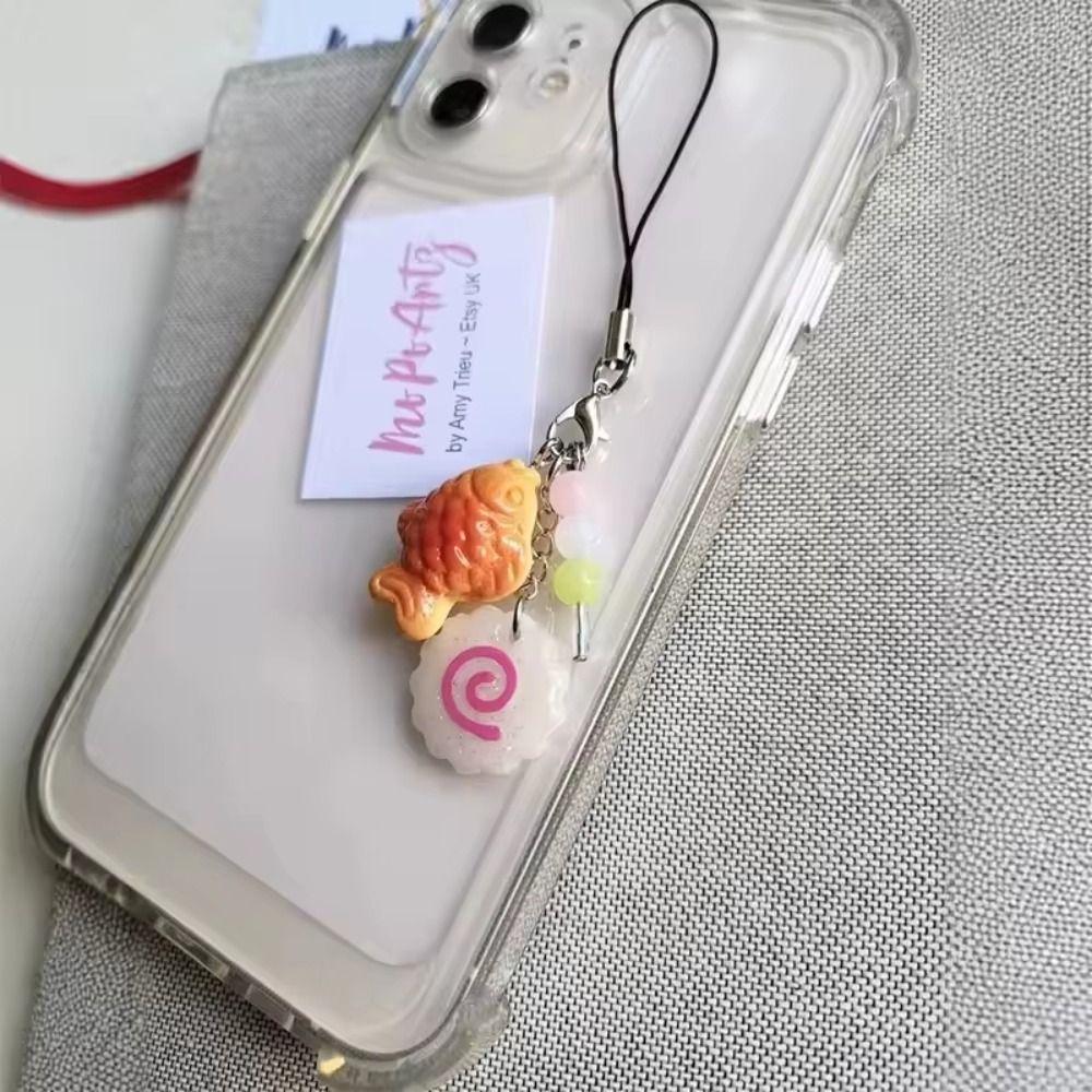Japanese Fish Cake Keychain Pink Squid Roll Dango Phone Charm Food Taiyaki Pendant  Friends Gift