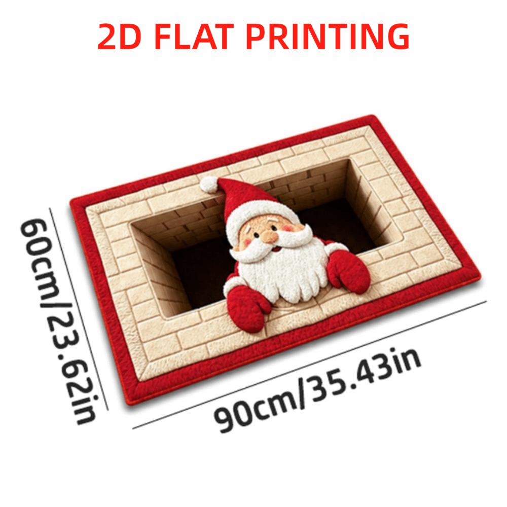 2D Flat Santa Door Mat Faux Cashmere Christmas Bath Mat Decorative Floor Rug Christmas Home Decor