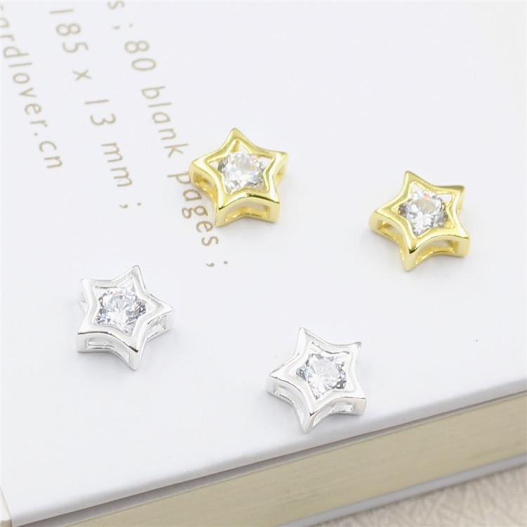 Jiudai Jewelry S925 Стерлинговое Серебро Стразы Звезда Разделительные Бусины для DIY Ручной Работы Браслетов