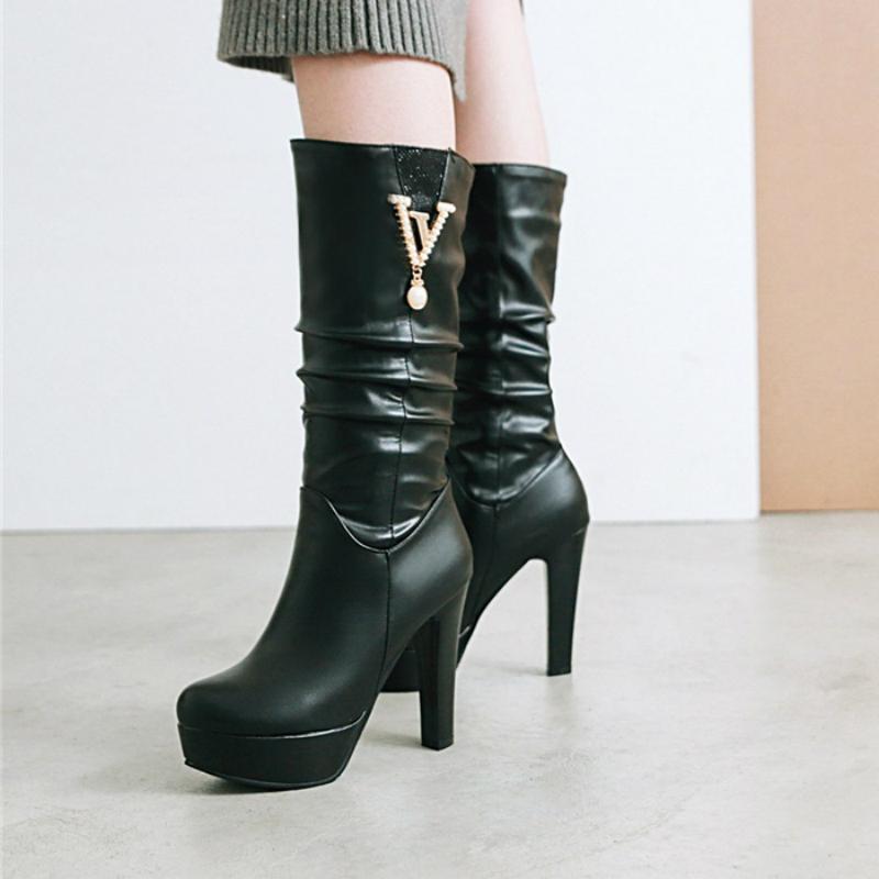 Элегантные розовые белые полусапожки женские осенне-зимние длинные сапоги на платформе женские туфли без застежек роскошные туфли на высоком каблуке с кристаллами для вечеринок