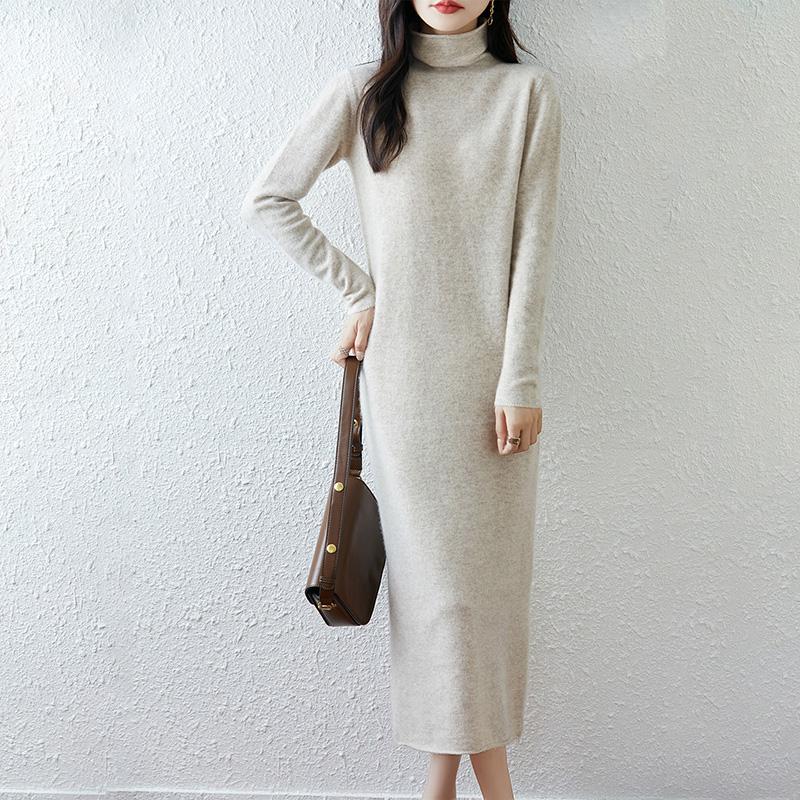 Women Sweater Dress 100% Wool MODERN NEW SAGA Turtleneck Knit Long Pullover Winter Jumpers Wool Long Dress Female
