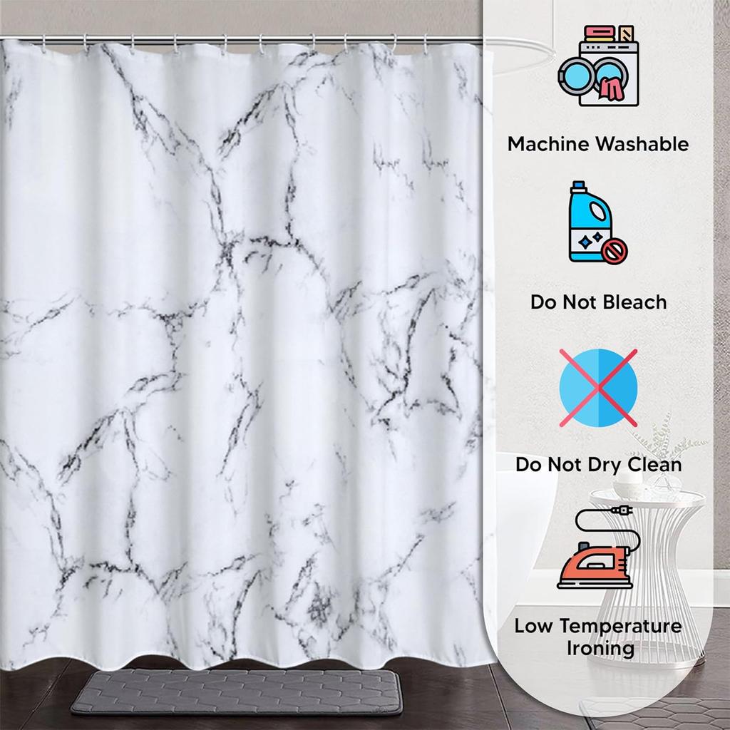 1pc Marble Printed Fabric Shower Curtain with Metal Grommets, Polyester Bath Curtain Widow Curtain Bathroom Decor & Accessories