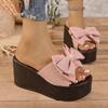 Summer Bow Fish Mouth Wedge Heel Thick-soled Large Size Waterproof Platform Fashion Roman Women's Slippers