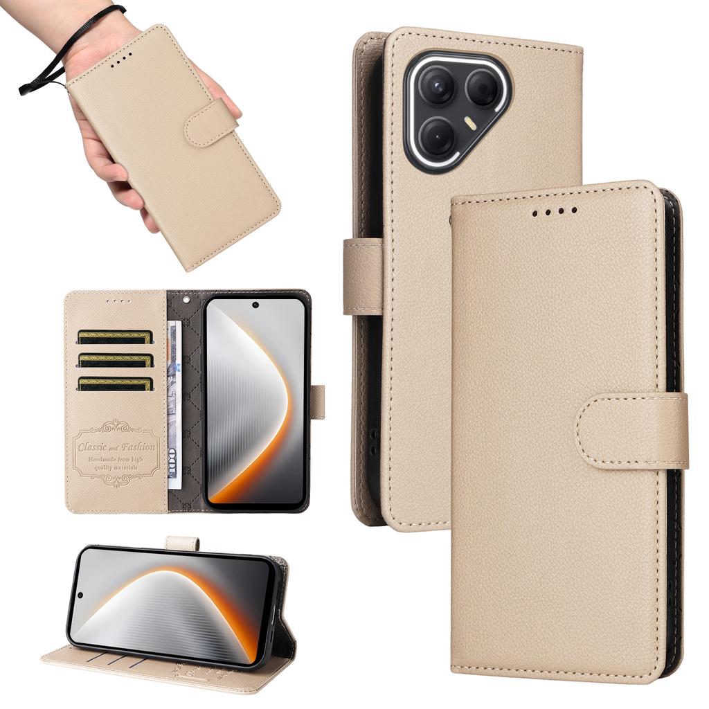 For TECNO Pova 7 5G Case RFID Blocking 3 Card Slots PU Leather Phone Cover with Wrist Strap