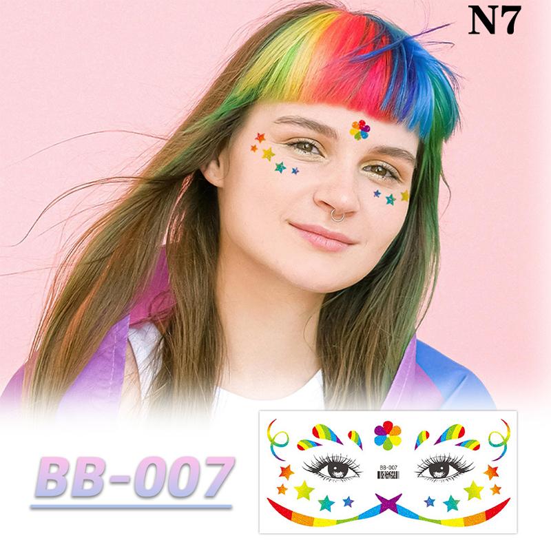 Радужная наклейка на лицо, водонепроницаемая временная татуировка, красочный узор, луна, звезда, боди-арт, рука, поддельные татуировки для женщин и мужчин