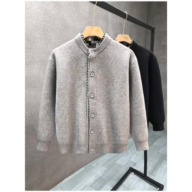 Mens Oversized Knit Cardigan With Plaid Patchwork Design Fall Winter Warm Loose Fit Casual Vintage Style