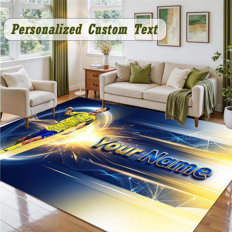 Crystal Velvet Square Rug Custom NameCristiano Ronaldo Pattern Non Slip Home Floor Decor Rug