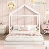 House Bed, 140 x 200 cm, Children's Bed in House Shape with Slatted Frame (without Mattress), Pine Wood, Minimalist Style, White