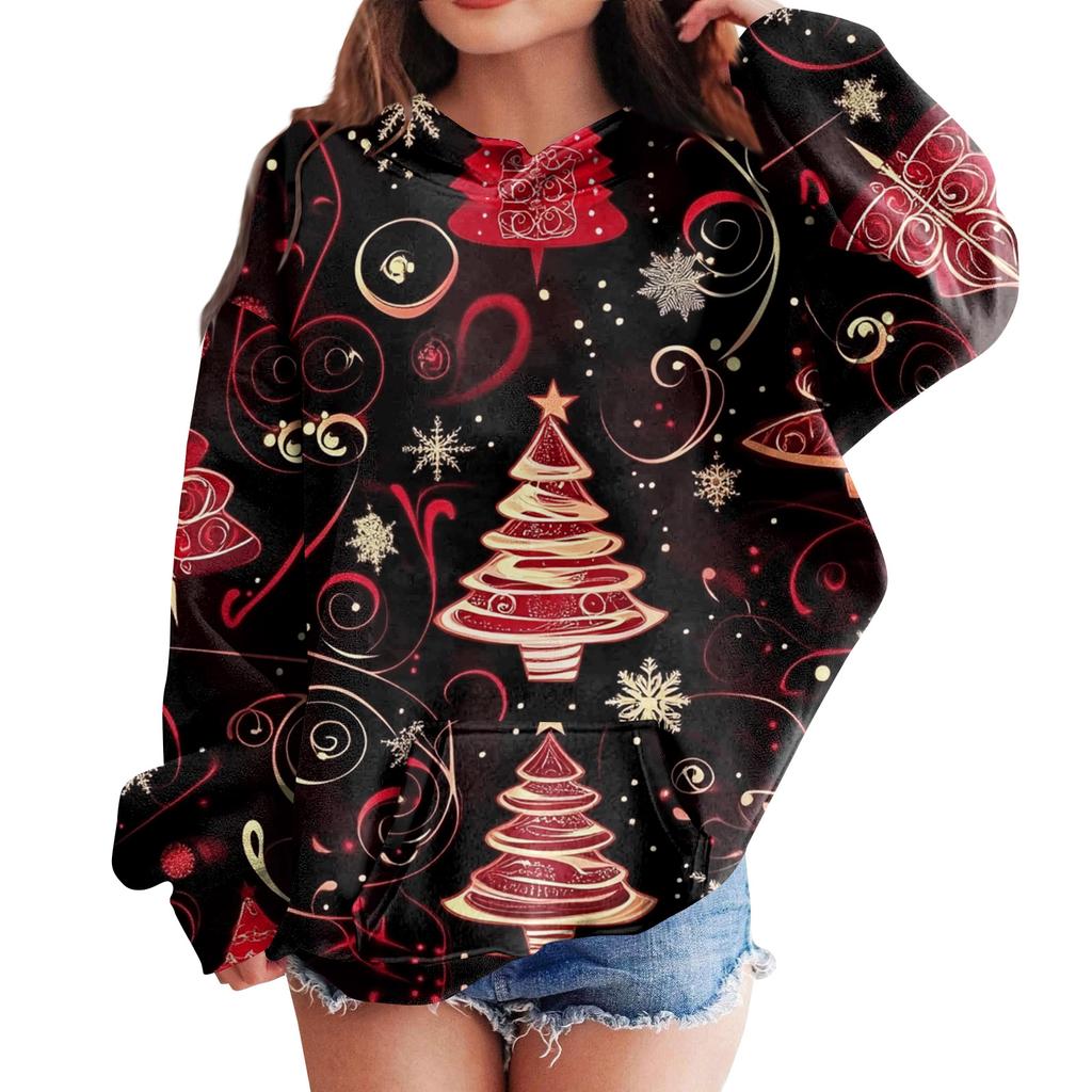 Sweatshirts For Teen Girls Hoodies Long Sleeve Drawstring Pullover Cute Oversized Hoodie Christmas Day
