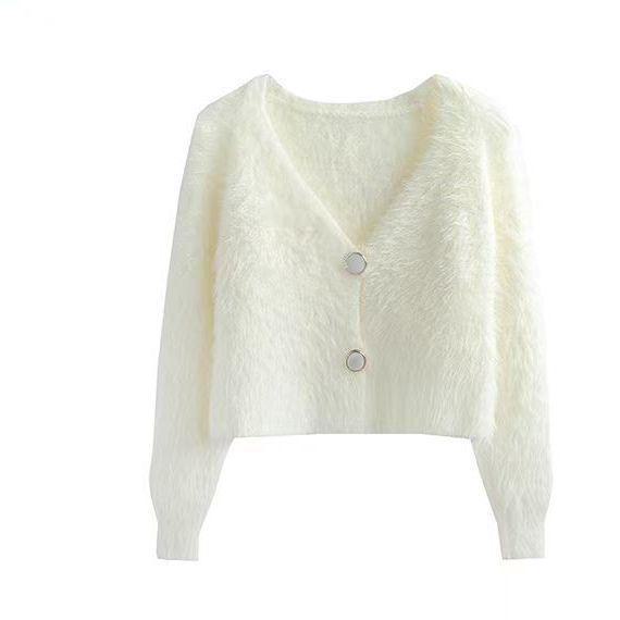 2023 Весна Короткий рукав Вязаный кардиган из искусственной норки - Вышитый свитер для горячей девушки, открывающий талию