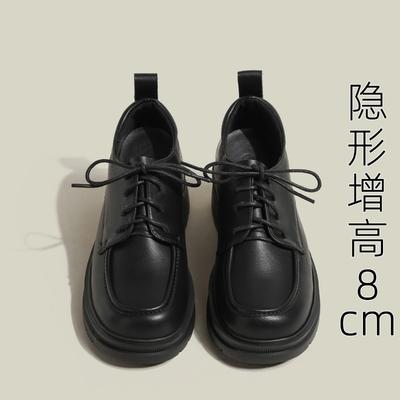 Увеличивающие внутреннюю высоту небольшие кожаные туфли женские 2024 весна новые мокасины на платформе черные шнурки толстый каблук британский стиль одинарные туфли женские