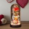 Glass Dome Artificial Flower Light up Gift for Wedding Birthday Party White Lamp