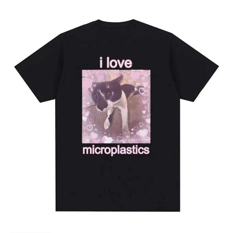 Save The EnvironUnisext Eat Plastic Cute Cat Graphic T Shirt Funny Unisex Women ONeck Clothing TshirtsCotton Oversized Tshirt