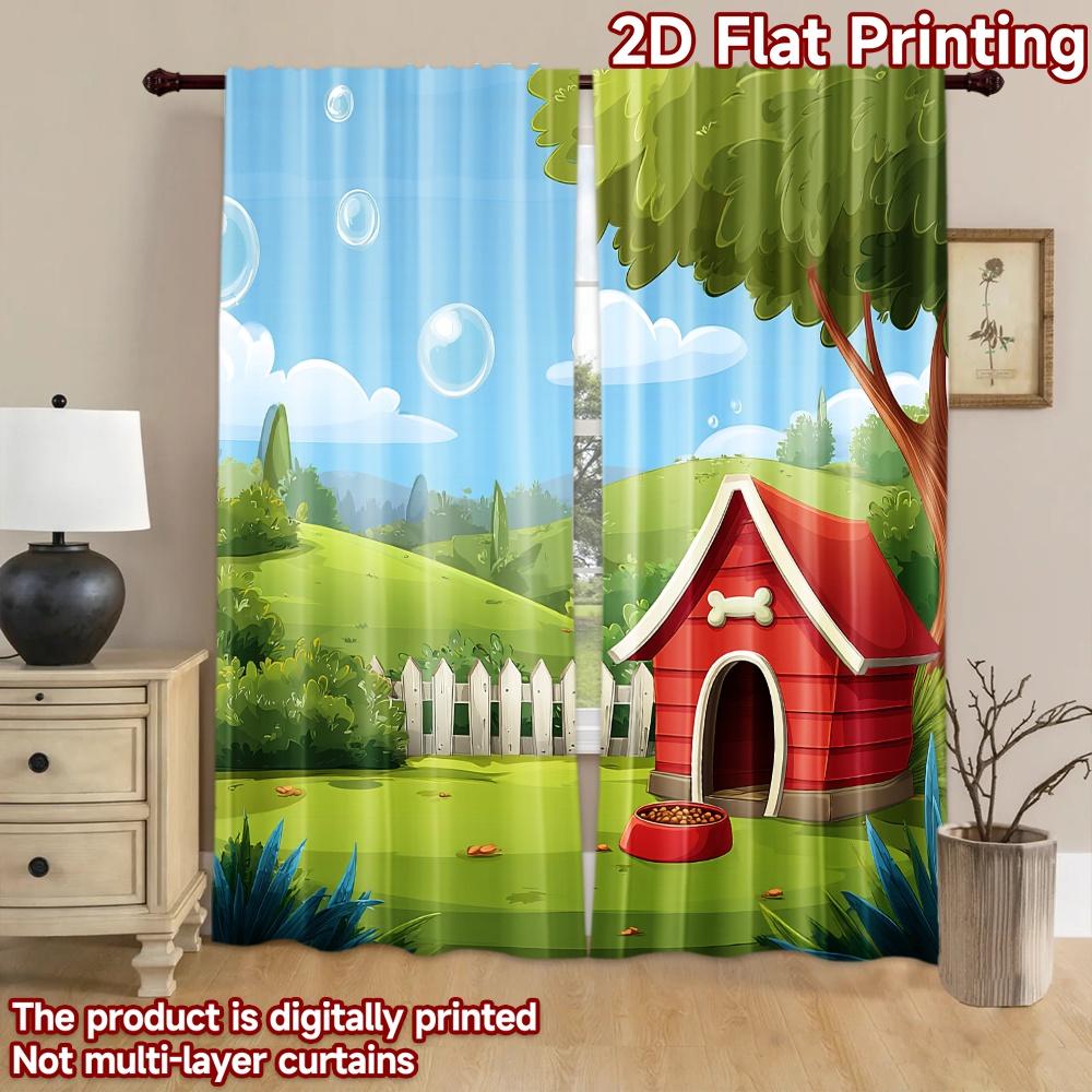 2D flat printing 2pcs Party Curtains Dog House Outdoor Garden Backyard Digital Printed Polyester Drapes Family Party Decoration