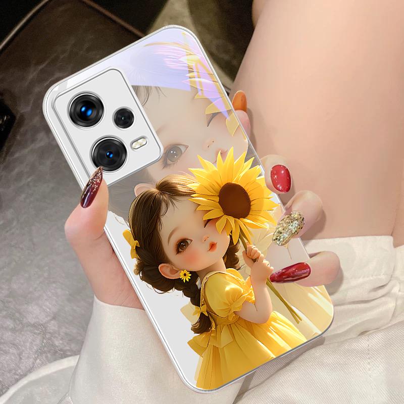 Подсолнух Девушка Розовый Для Xiaomi 14 Ultra 13 Lite Redmi Note 13 11 Pro 12 Plus Poco X6 3 Pro F4 6 GT Чехол для телефона из закаленного стекла