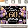 2D Golden 60th Birthday Background Cloth, Black Purple Party Photo Booth Backdrop