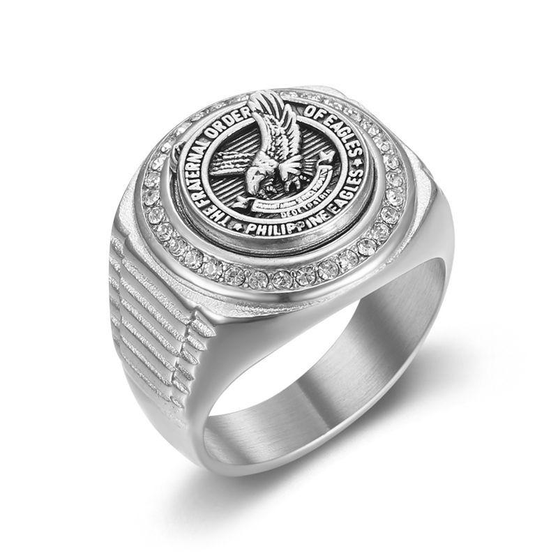 Stainless Steel Vacuum Gold-plated Diamond Inlaid Filipino Eagle Domineering Men's Ring