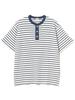 Beams Plus S/S TEE Healthknit Exclusive Honeycomb Thermal Henry Neck T-shirt with Horizontal Stripe, Men's, O.WHITE*F.NAVY, XL, 38040109875