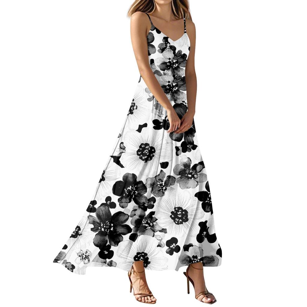 Женские летние повседневные модные платья с принтом, платья без рукавов с V-образным вырезом