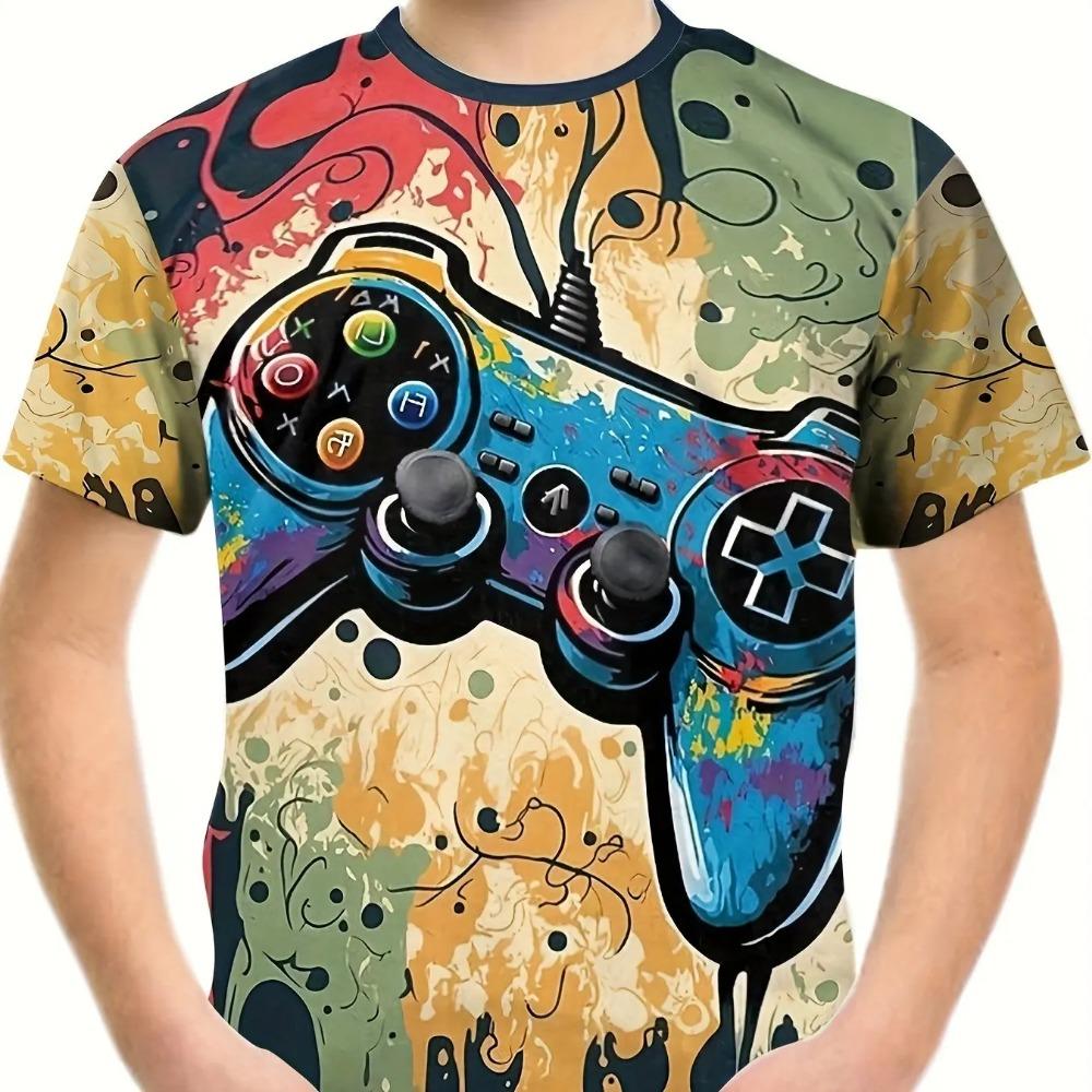 3D Printed Game Controller Printed Boy's Casual and Fashionable Round Neck Short Sleeved T-shirt