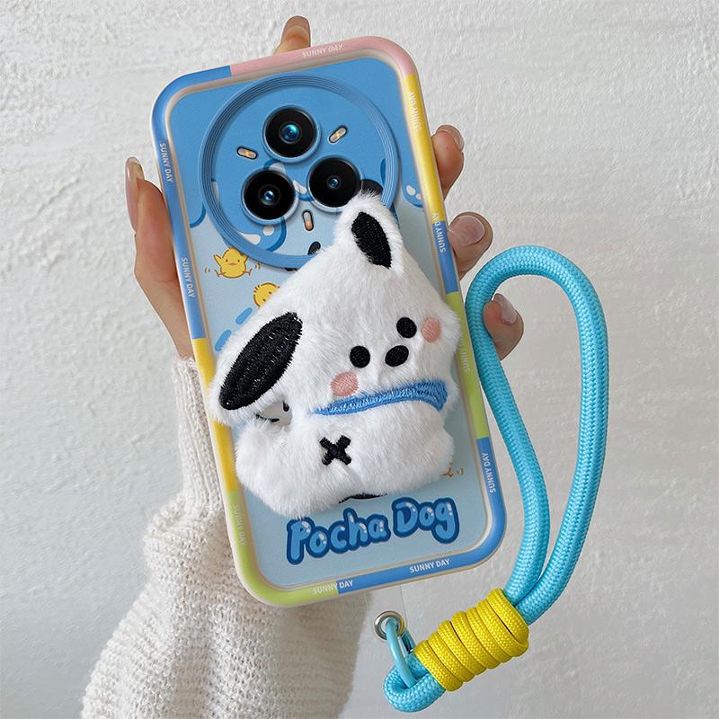 KEYSION Милый 3D мультяшный плюшевый чехол для Realme 14 Pro 5G с ремешком, силиконовый противоударный чехол для телефона OPPO Realme 14 Pro+ 5G