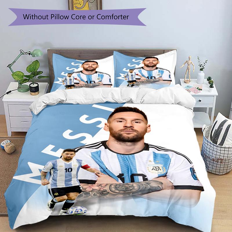 Messi Argentina Football Legend Print 3Pcs Bedding Setduvet Cover With 2 Bedropillowcase Home Birthday Gift