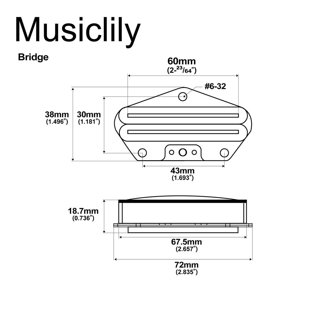 Musiclily Pro TL-DPLA Alnico 5 Single-Sized Humbucker Bridge Pickup, 6.2K Gold, for Telecaster Electric Guitars, Black Body with Chrome Rails