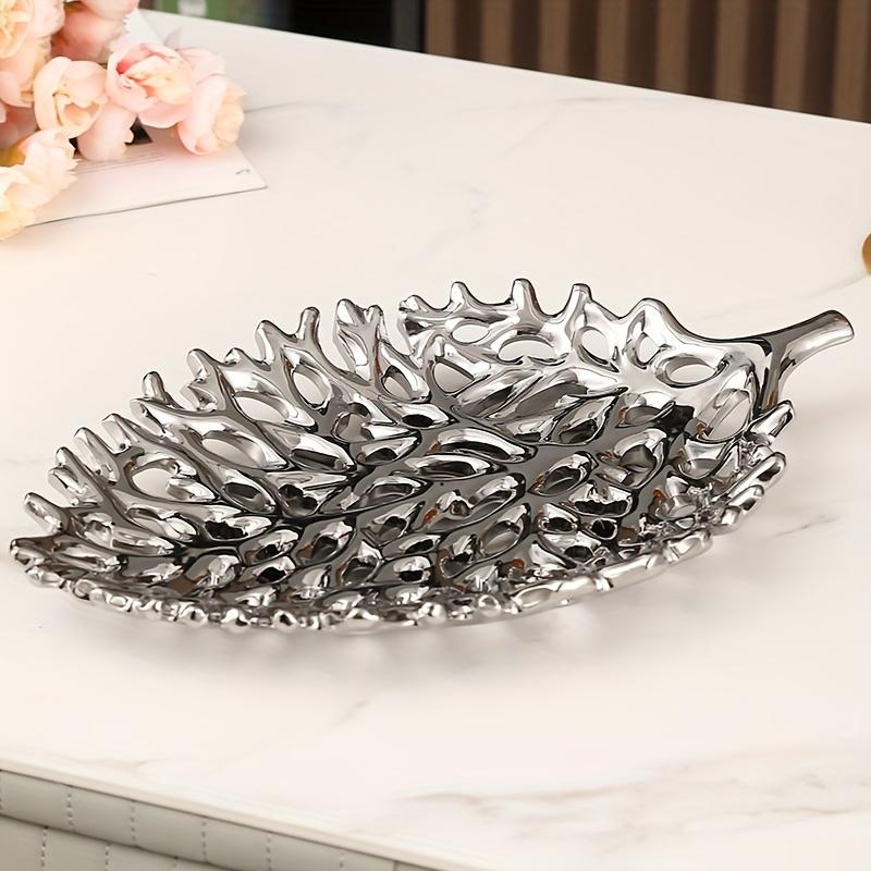 1 шт. Элегантный декоративный поднос с золотисто-желтым узором из листьев, Роскошный декор для столешницы в гостиную, столовую, для свадеб, мероприятий, Поверхность для контакта с непищевыми продуктами