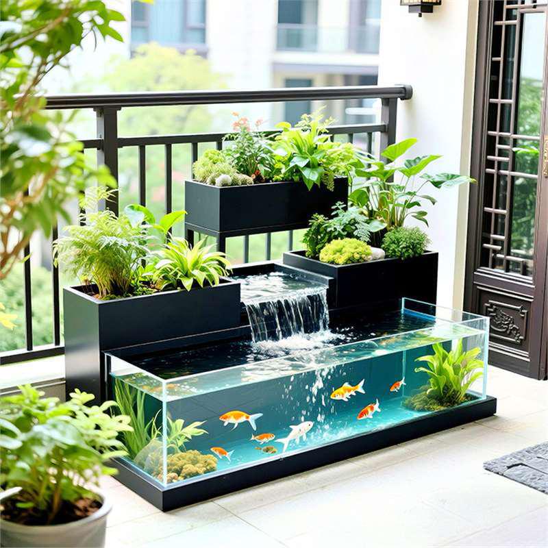 Acrylic and Metal Flowing Water Fish Tank with Flower Box and Circulation System