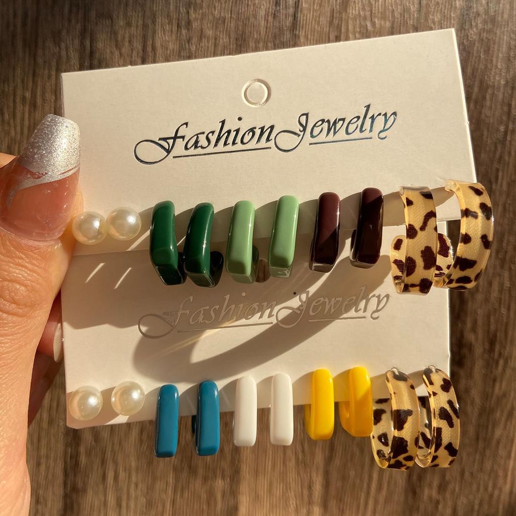 2026 Взрывные Серьги Серьги Геометрические Квадратные Серьги Ретро Жемчуг Набор Открыток Сплав Серьги Комбинация Серег