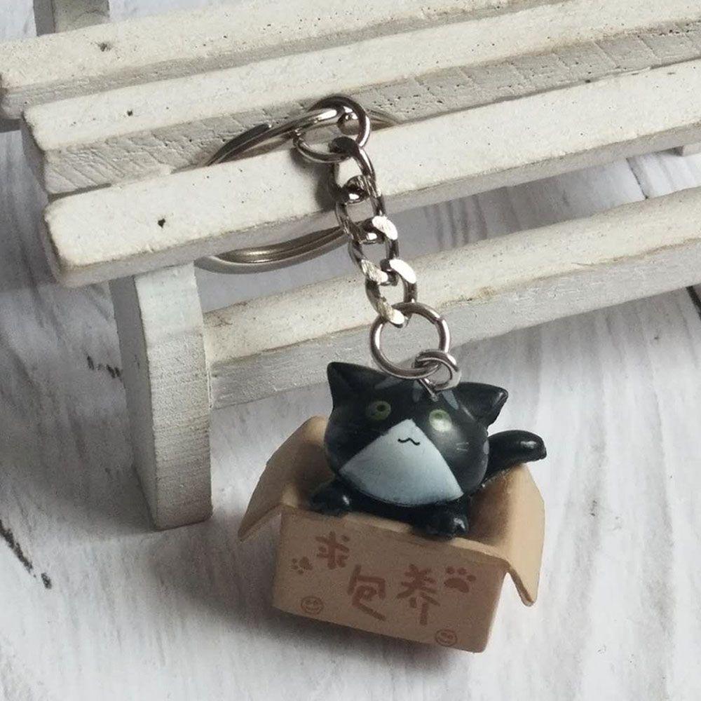 Cute Cartoon Ornaments Box Personality Little Cat Key Ring For Men Women Bag Charm Pendant Keychain
