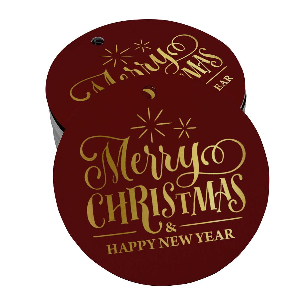 Inkdotpot Pack Of 100 Real Gold Foil Paper Tags Merry Christmas & Happy New Year Text Favor Hang