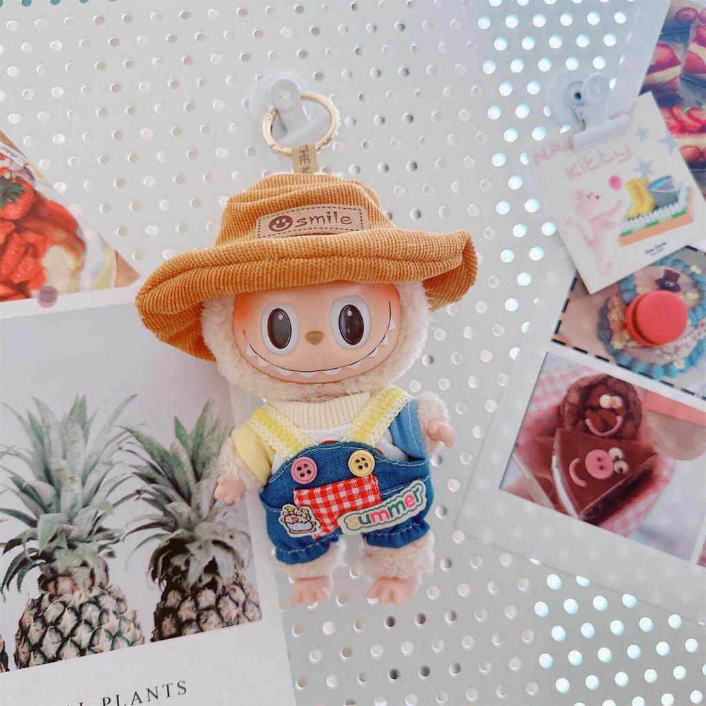 17cm Labubu Clothes Cute Mini Plush Doll's Outfit Accessories Flower Overalls Crawling Clothes for Labubu Dolls Children Gift