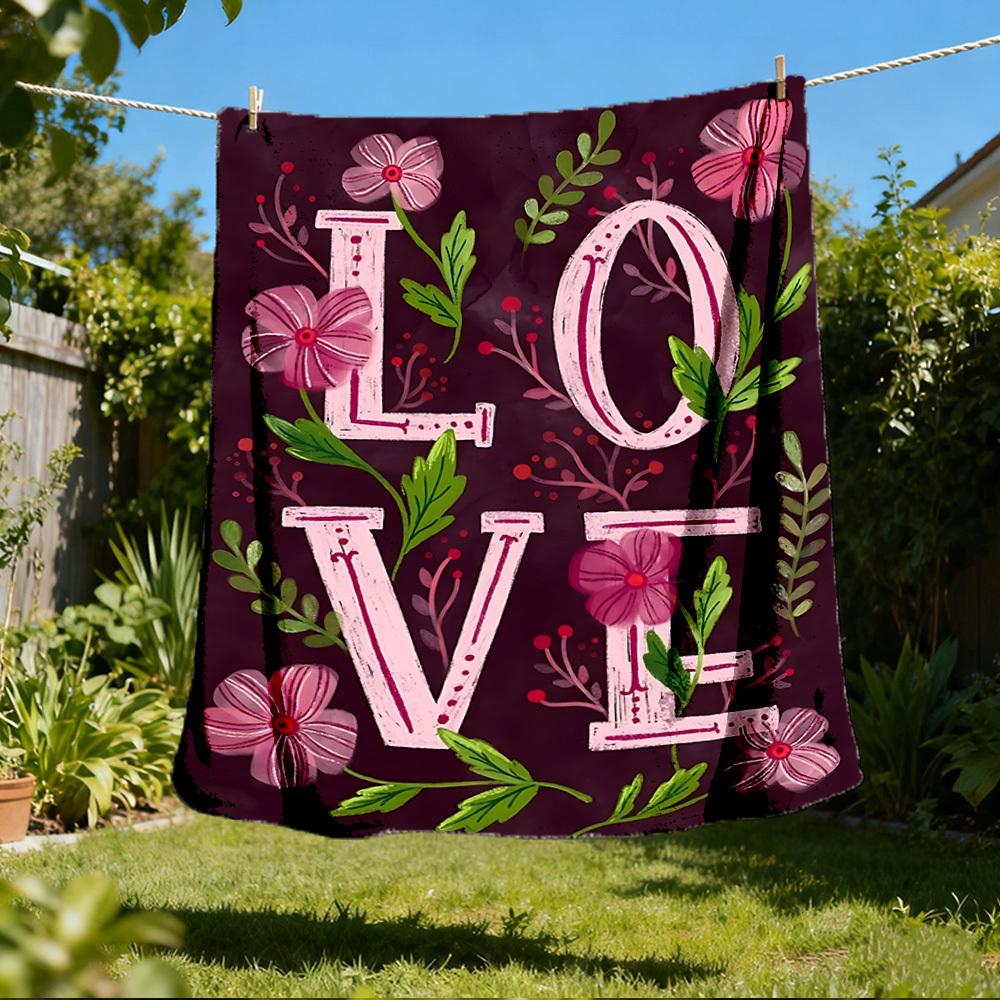 1pc Love Flowers Outdoor Flannel Blanket Soft All Season Polyester Throw , Perfect for Picnics & Travel , Picnic Accessory