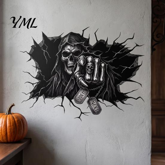 Festive Wall Ornaments for Halloween 3D Decal, Breakout Illusion Sticker with Skull Ghost, Spooky Scary Ghost Patterns Home Decor Room Party, Peel And