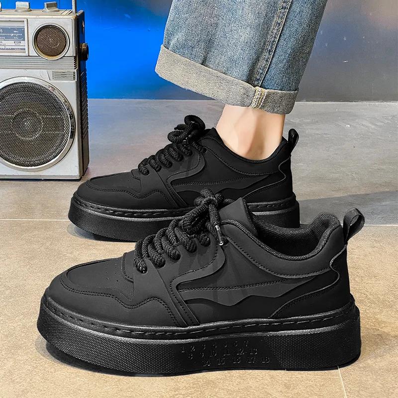 Fashion Men's Casual Shoes Light Mesh Breathable Sneakers 2024 New Lace-up Thick Sole Casual Board Footwear Fashionable Skateboard Shoes