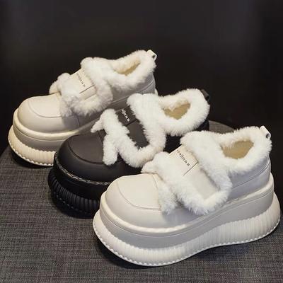 Зимние ботинки на толстой подошве, женские зимние бархатные утолщенные два хлопковых ботиночка, универсальные популярные женские туфли для увеличения роста