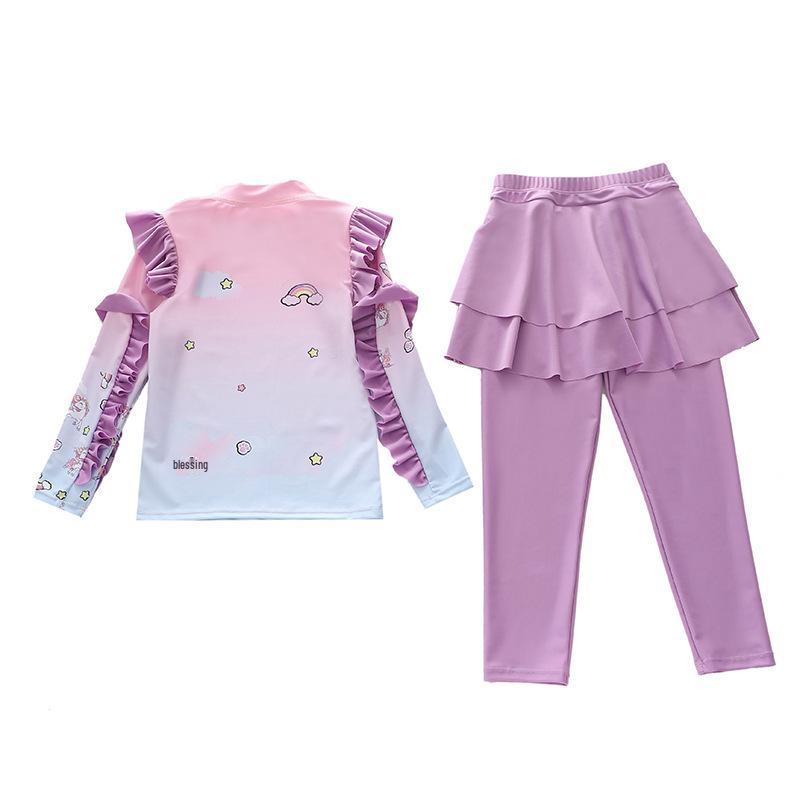 2026 Girls' Mermaid Two-Piece Long Sleeve Swimsuit for Kids, CPC Certified