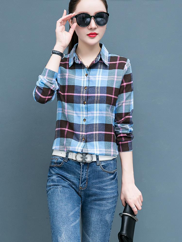 Клетчатая рубашка для женщин, сто женщин, топы, свободная ретро рубашка с длинным рукавом с гонконгским вкусом