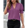 Summer Women's Shirt V-neck Temperament Bubble Sleeve Solid Colour Shirt Short Sleeve Top