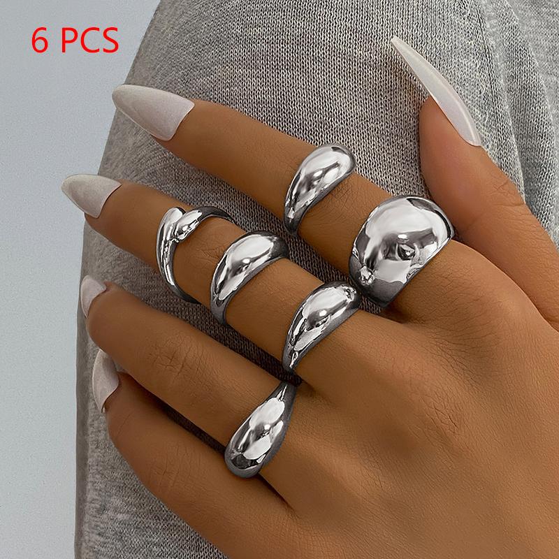 1Set Vintage Metal Rings For Women Men Gift Personalized Punk Hip Hop Irregular Exaggerated Knuckle Joint Rings