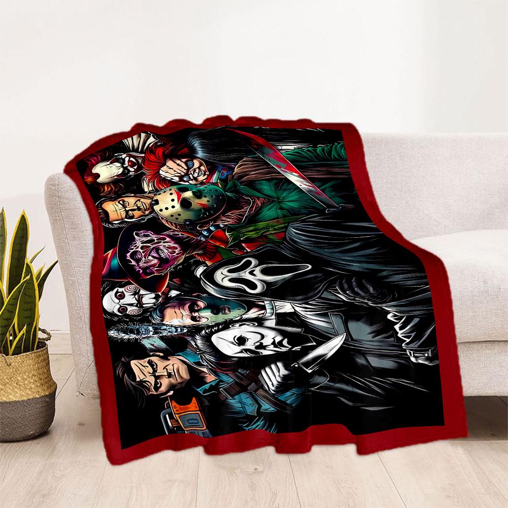 Halloween Horror Icons Blanket Ultra-Soft Suitable for Seaside Bed Livingroom All-Season Use Playful Design Perfect Gift for Relatives and Friends