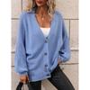 Womens Loose V-Neck Knit Cardigan Sweater Pure Color Acrylic Long Sleeve Casual Elegant Office Wear
